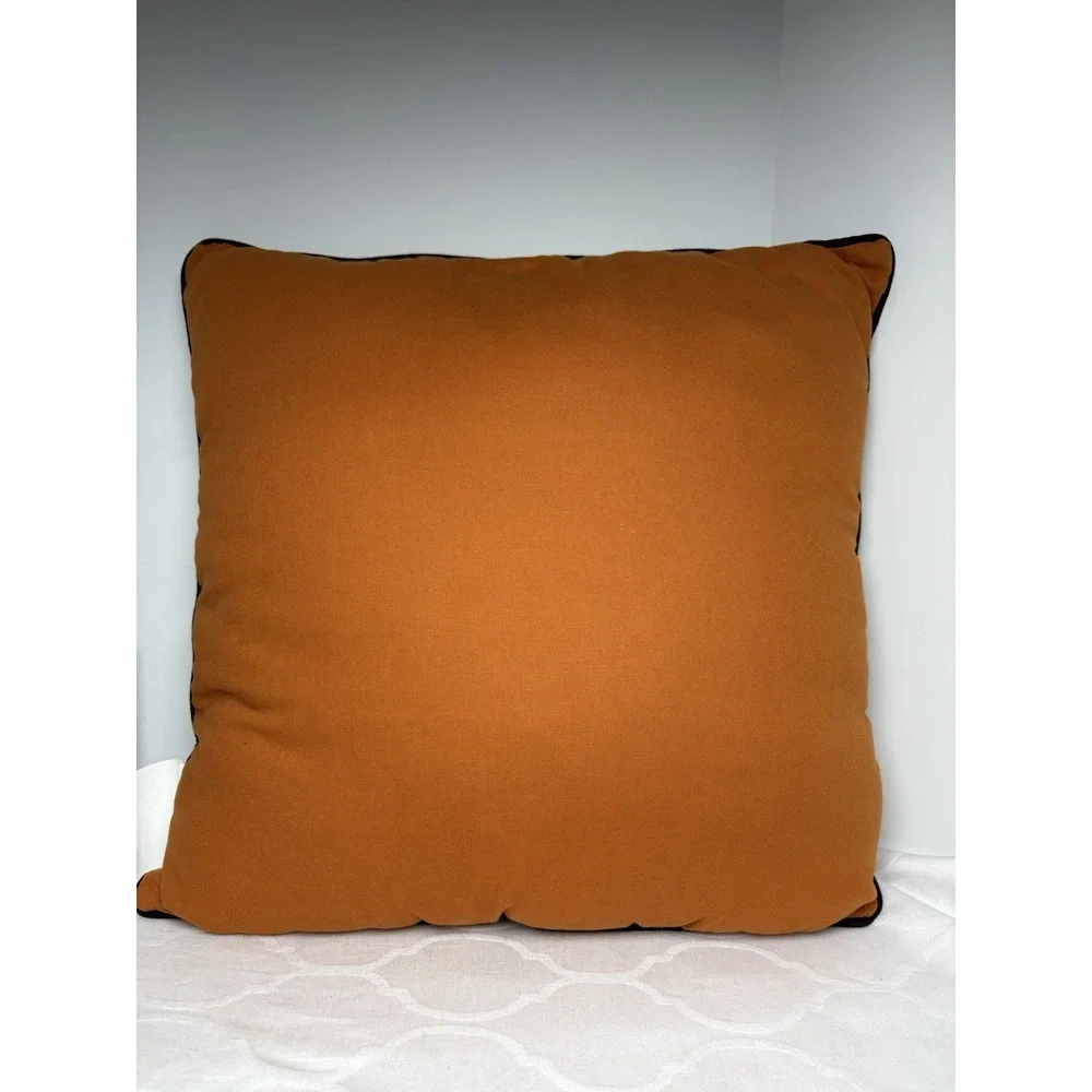 Halloween Orange Pillow Black Cat 17x17 Square Seasonal Fall Decor Plush Pillow
